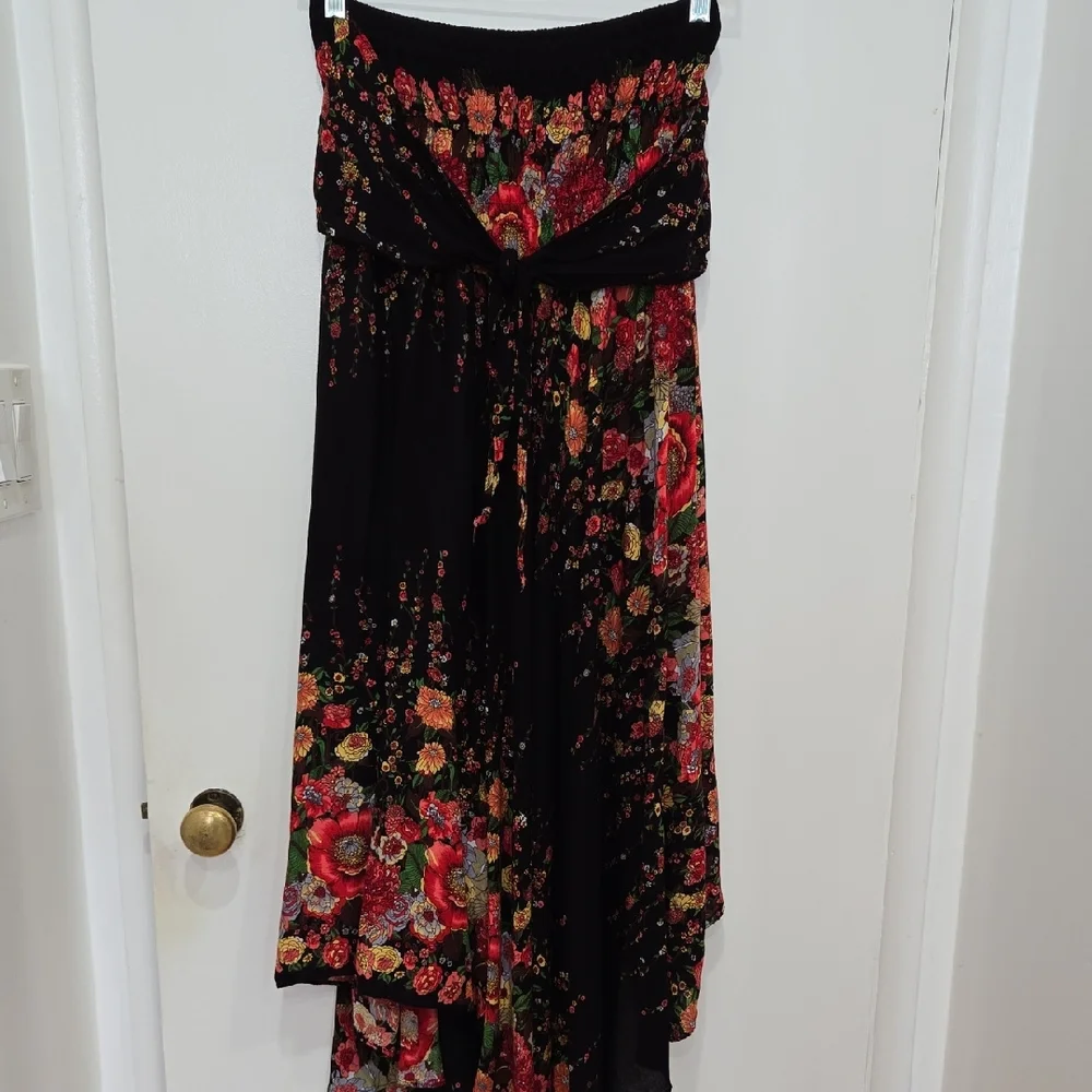 Boho Peasant Hippie Gypsy Floral High-Low Tie At The Waist Maxi Skirt - Picture 2 of 9